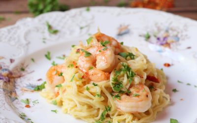Vermicelli pezsgős garnélával